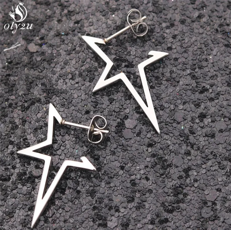 Oly2u Big Star Earrings Punk Stud Earrings Simplicity Stainless Steel Earrings for Women Jewelry 2024 Wholesale Oorbellen