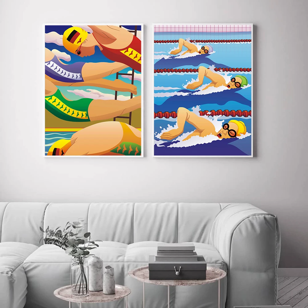 Athlete Wall Art Color Pictures Prints Swimming Competiton Canvas Painting Springboard Dive Posters for Living Room Home Decor