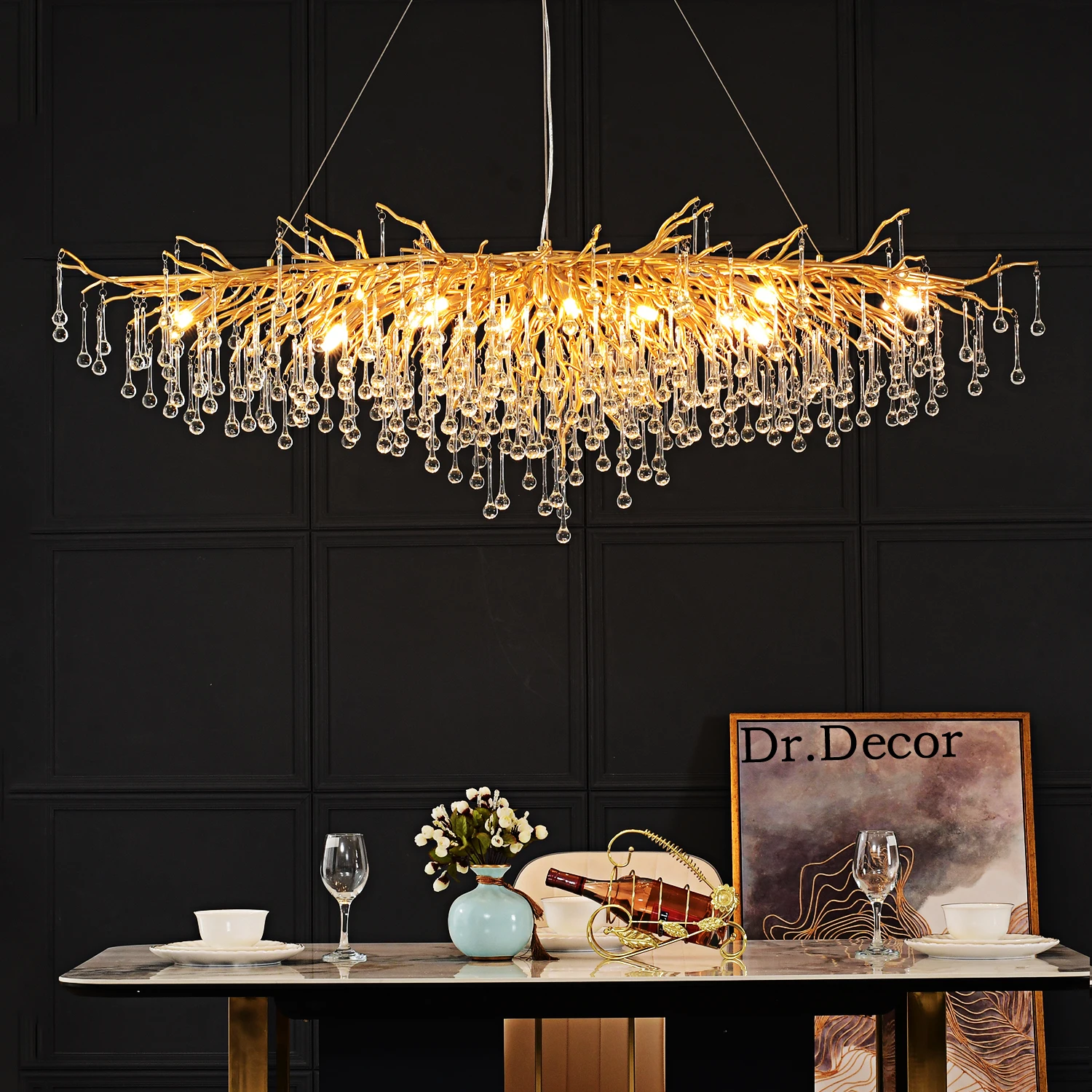 Postmodern LED Crystal Chandelier Modern Living Room Crystal Lustre Hanging Lamp Kitchen Lighting Home Decor Ceiling Chandeliers