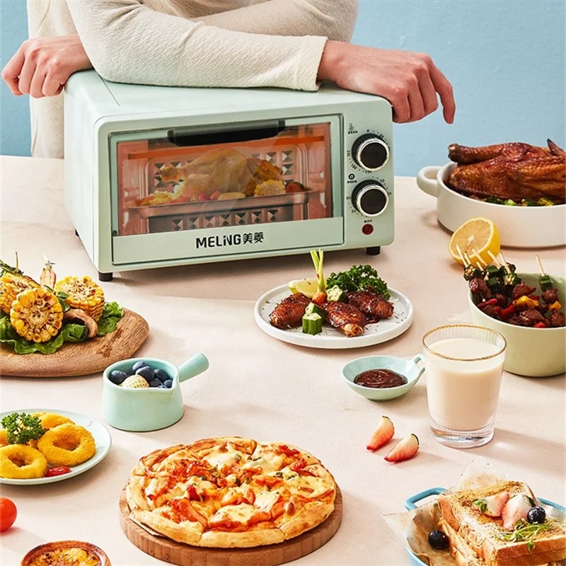 Oven Listrik Waktu 12L Multi-fungsi Baja Nirkarat Ter Kue Roti Mesin Pemanggang untuk Rumah 800W 220V KX10