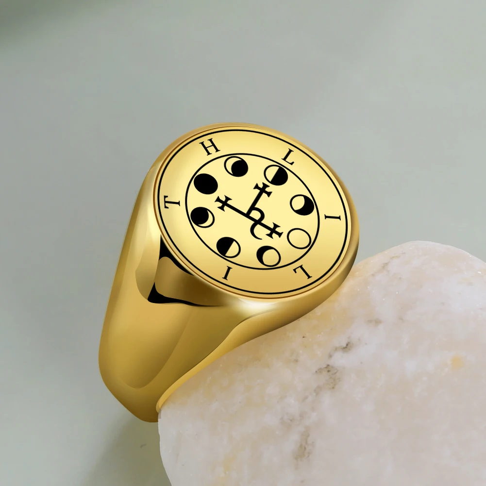 Dawapara Lilith Seal Kabbalah Amulet Men Ring Night and Moon Demon Goddess Solomon Magic Golden Stainless Steel Rings Jewelry view 5