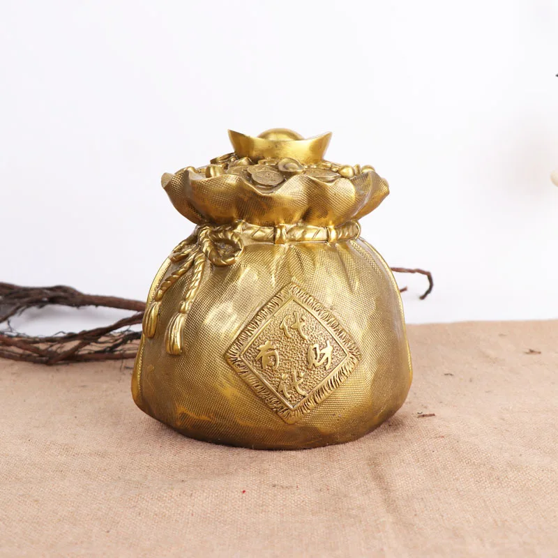 

Pure Copper Money Bag Coin Mascot Treasure Pot Handicraft Ornament Home Office A Symbol of Wealth Chinese Fengshui