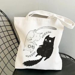 Cat shopping Canvas Womens Bag Casual Large Capacity Shoulder Bags Reusable Shopper Tote Bags Fashion Harajuku Ulzzang Handbags