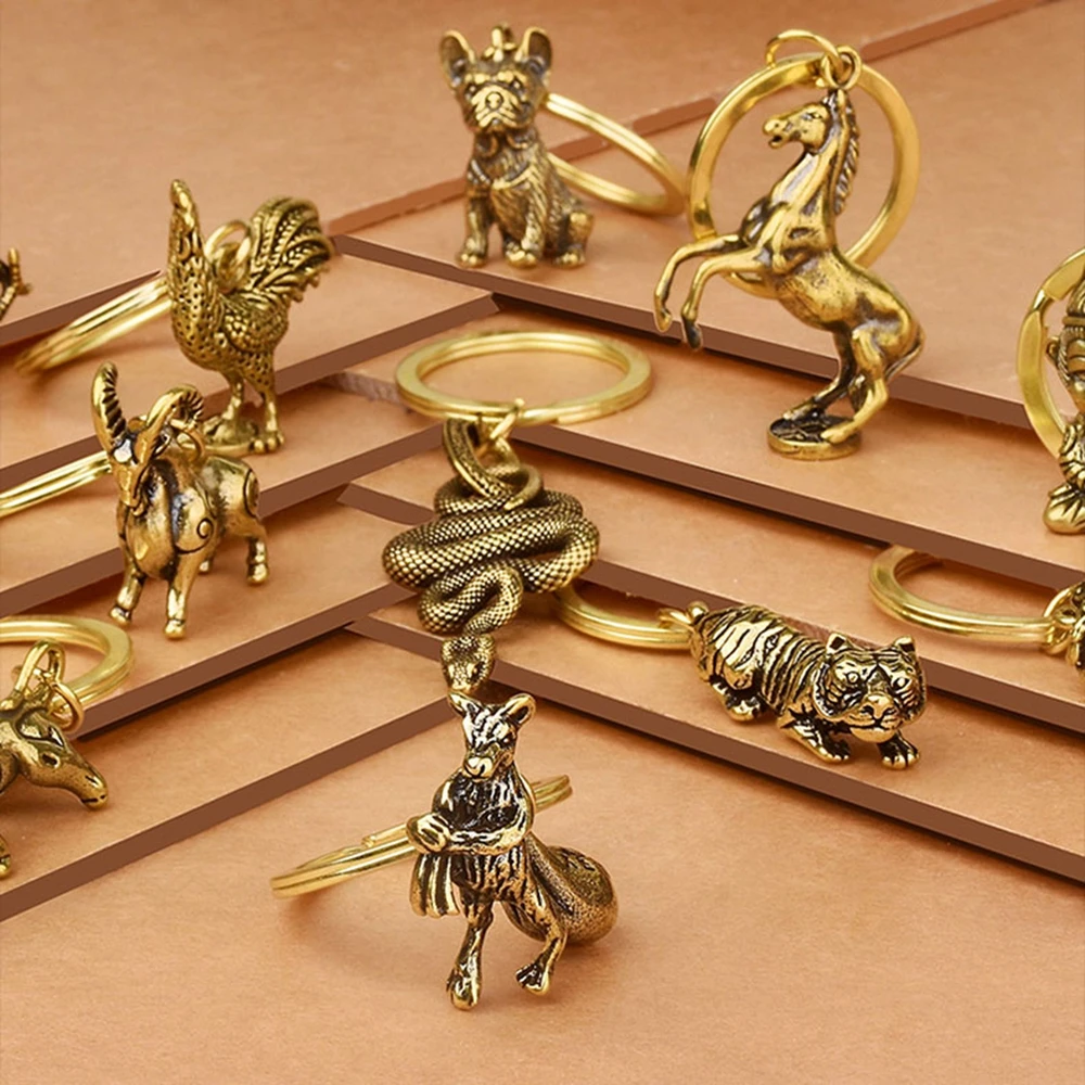 Lines Desk Decoration Car Ornaments Keychain Accessories Key Pendant Bull Ornament Sculpture Copper Miniatures Figurines