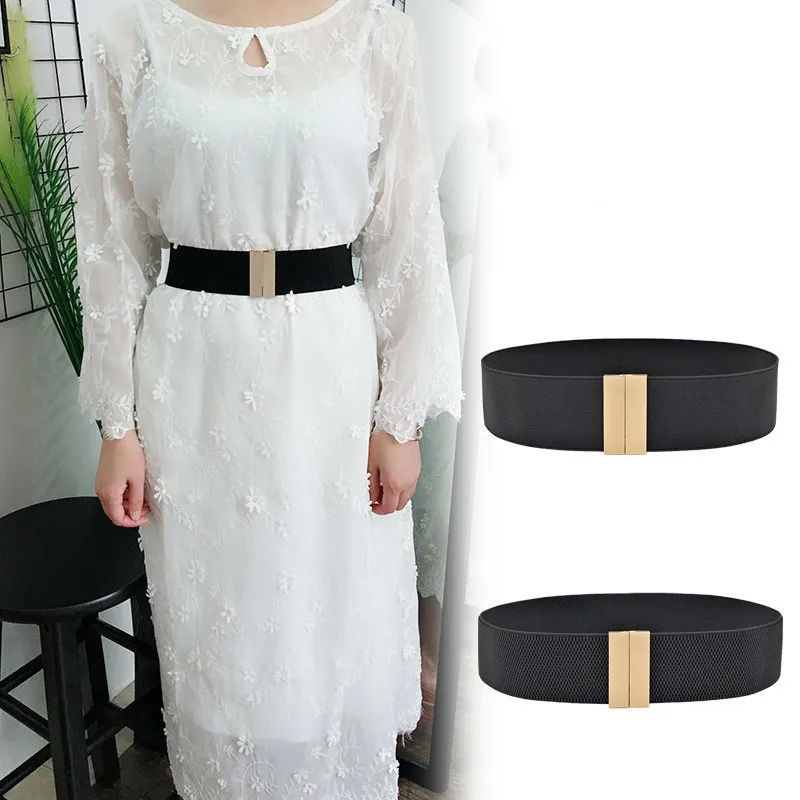 High Quality Designer New Style Elastic Women Belt Fashion Atmosphere Dress Shirts Accessories Gold Silver Buckle Black