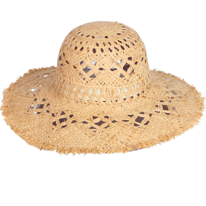 

Wholesale Women Rough Wide Brim Raffia Straw Panama Hat Summer Beach Hats