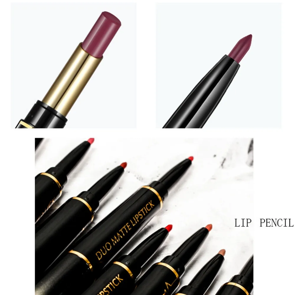 Pudaier Double-end Lip Makeup Lipstick Pencil Waterproof Long Lasting Tint Sexy Red Lip Stick Beauty Matte Liner Pen Lipstick