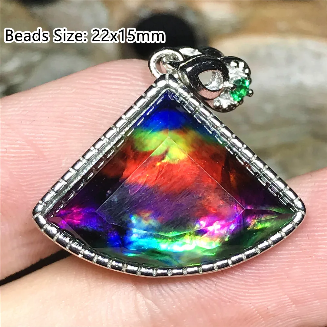 Natural Ammonite Ammolite Necklace Pendant Jewelry For Women Man Gift 22x15mm Beads Silver Crystal Stone Reiki Gemstone AAAAA