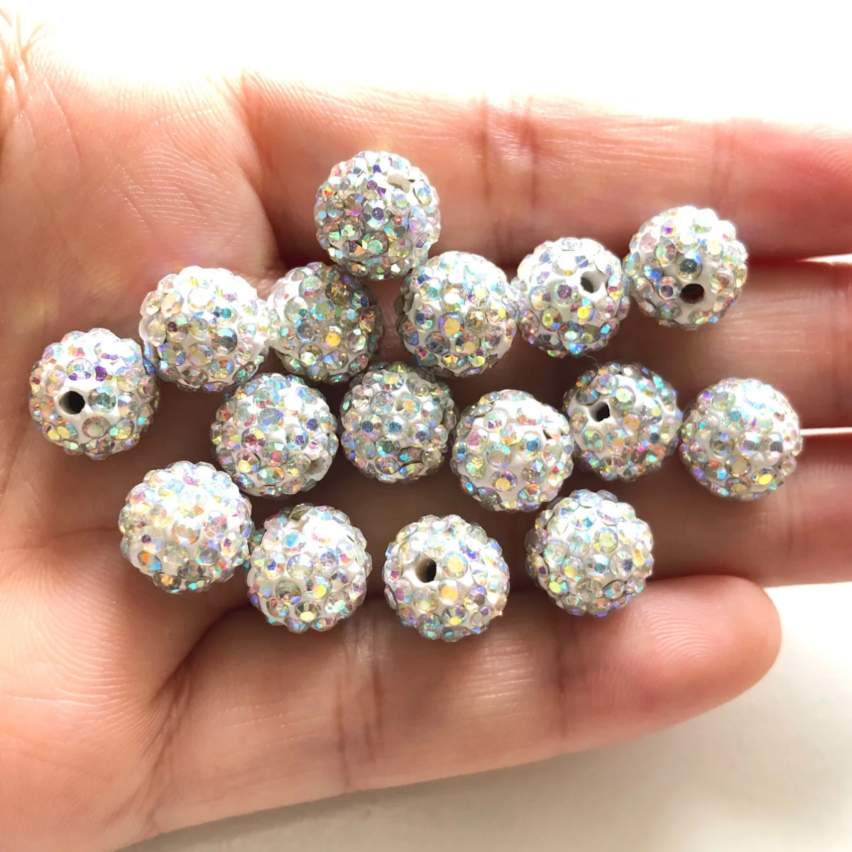 50pcs 10mm High Quality Clear AB Crystal Clay Pave Rhinestone Round Disco Ball Loose Spacer Beads for Bracelets Necklaces Making