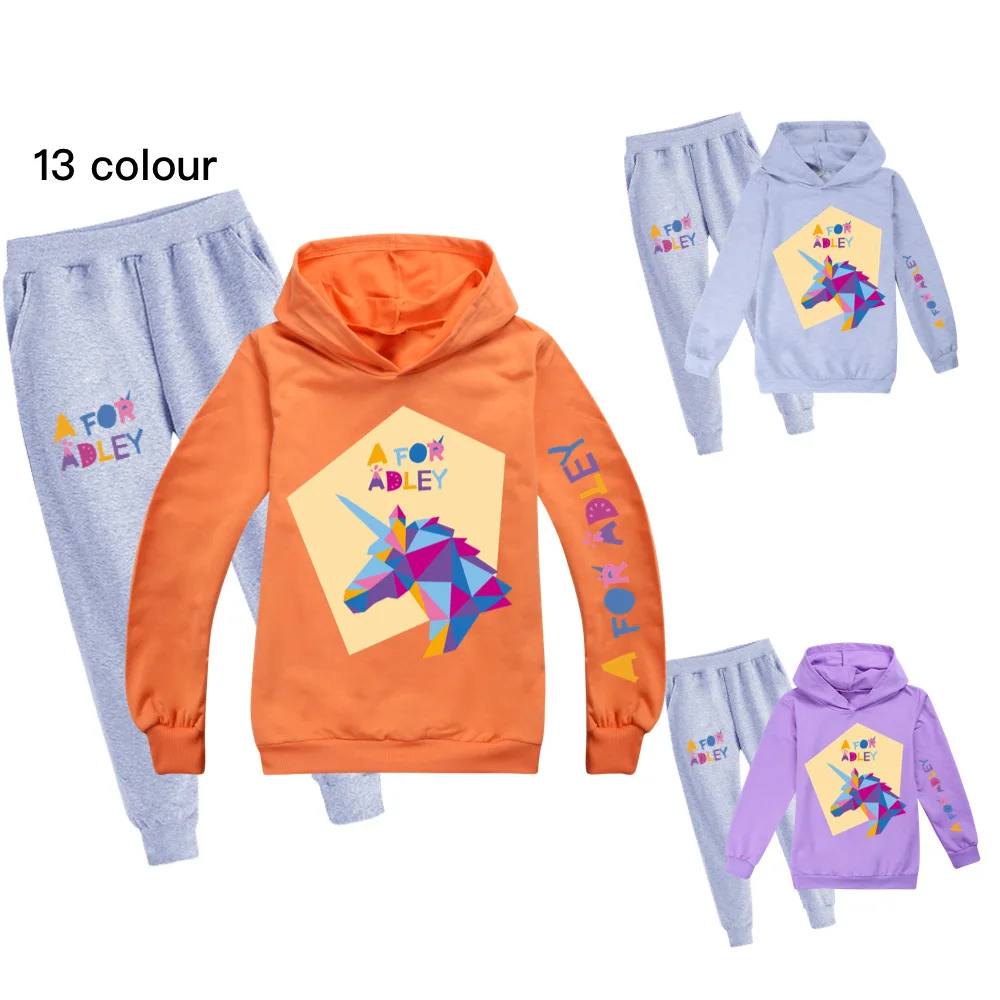 

A for Adley Boys Streetwear Hoodie Pants 2pcs Sets Spring Kids Printed Tracksuit Baby Clothing Sets Toddler Girl Outfits