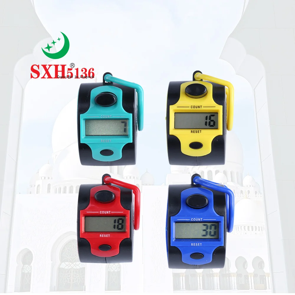 SXH5136 Plastic Electronic 5 Digital Hand Tally Counter LCD Display Clicker Easy Battery Change 7 Color Available