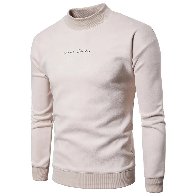 Autumn Men's O-Neck Hoodies Fashion Casual Solid Letters Pullover Hoody Smart Casual High Street Hoodies Man Khaki Gray Black