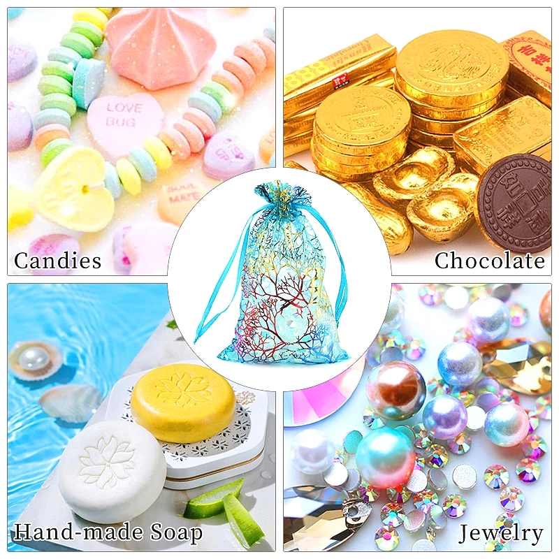 Wholesale 5*7 7*9 9*12 10*15cm Colorful Organza Bags Drawstring Jewelry Packaging Bags Wedding Gift Bags Jewelry Pouches