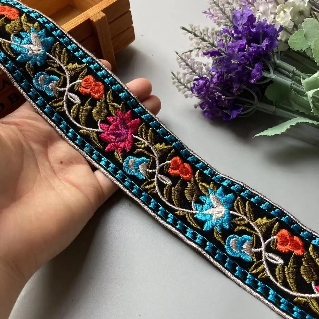 

2 Yards Flower Lace Trim Ribbon Jacquard Ethnic Embroidered Ribbon for Clothes Bag Garment Accessories DIY Craft Making Sewing