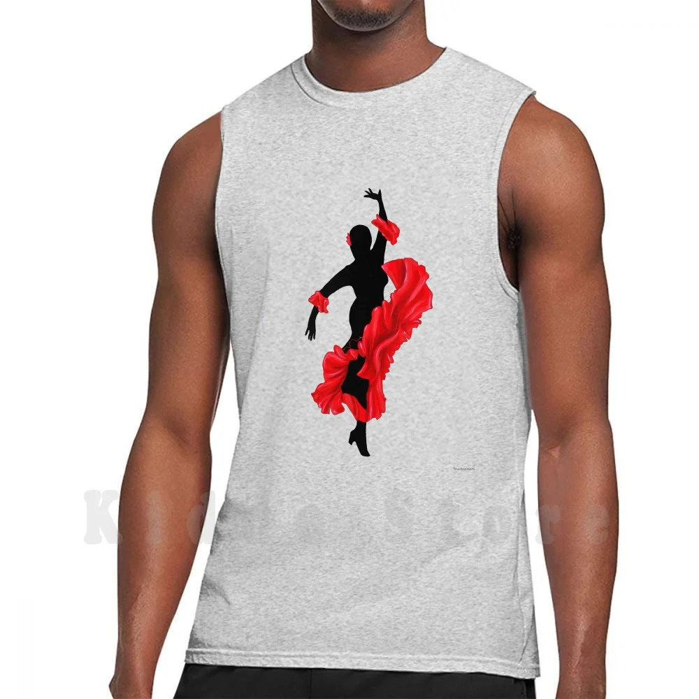 Flamenco Dancer Tank Tops Vest 100% Cotton Flamenco Dance Dancing Figure Womens Feminine Black Red