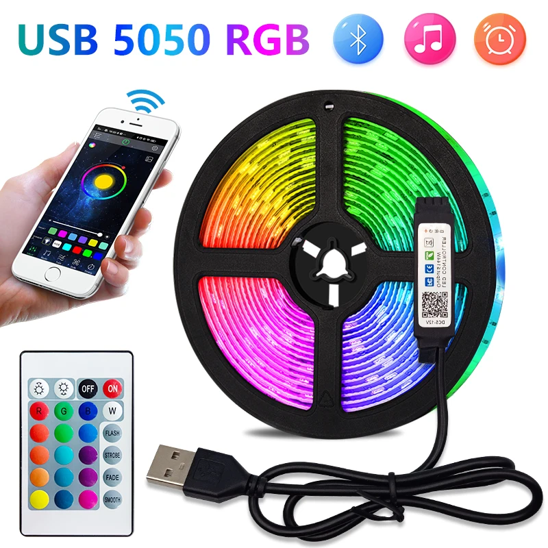 

LED Strip Light 5050 USB Flexible Lamp 2M 5M 10M 20M 30M Tape Diode 5V RGB Desk Screen TV Background Lighting Ribbon For Room