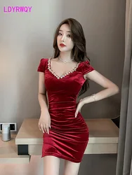2022 new fashion temperament night dress V-neck low-cut sexy bag hip technician