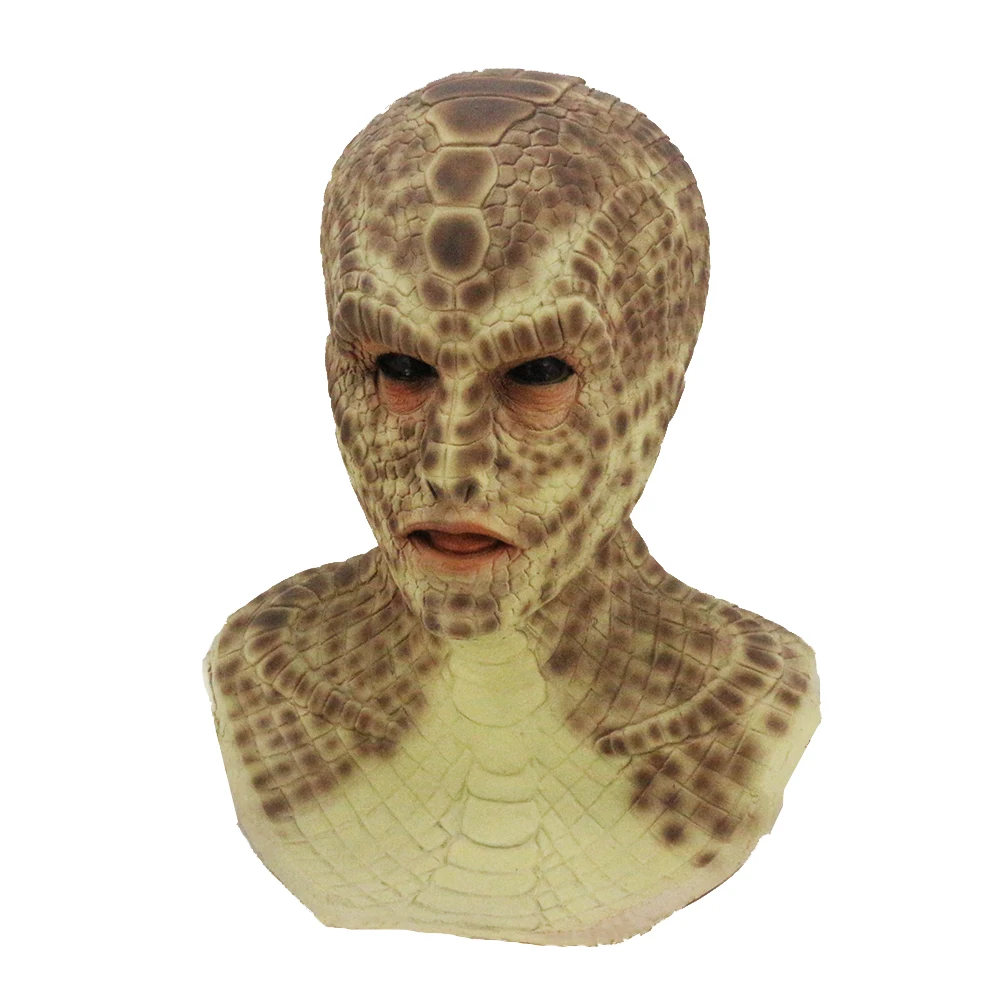 Reptile Snake Skin Mask with Neckline Creepy Devil Demon Ghost Monster Full Head Latex Cosplay Mask