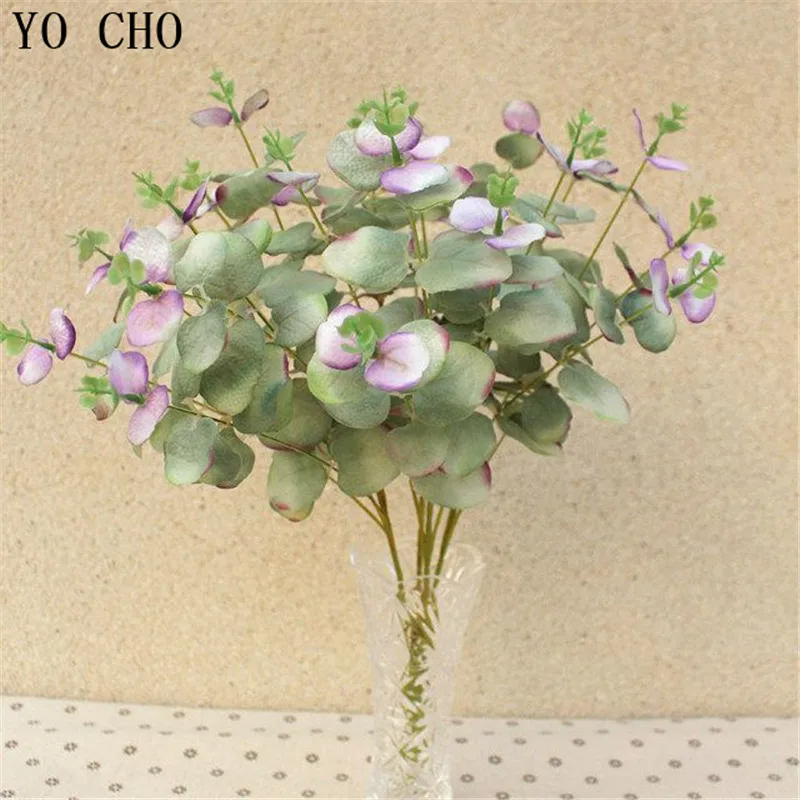 YO CHO Artificial Plants 49cm Eucalyptus Leaves Green Twigs Mini Bouquet Home Party Wedding Wall Decor DIY Flower Arrangement