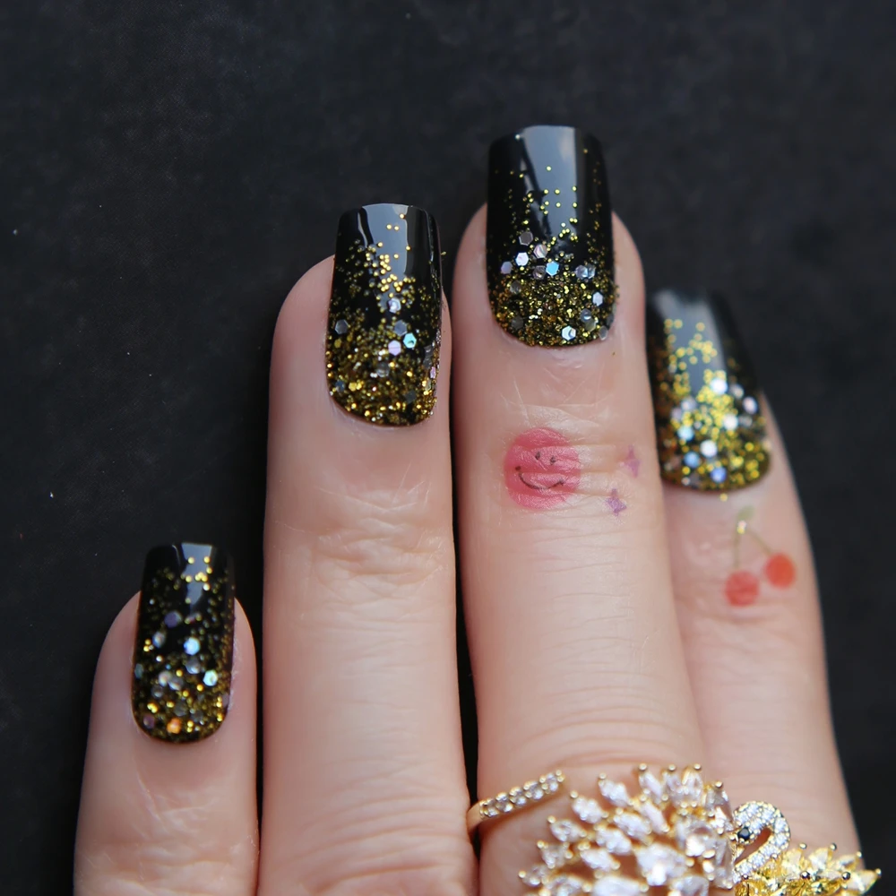 Nail Art Ombre Glitter - False nails Ombre Glitter Black Fake