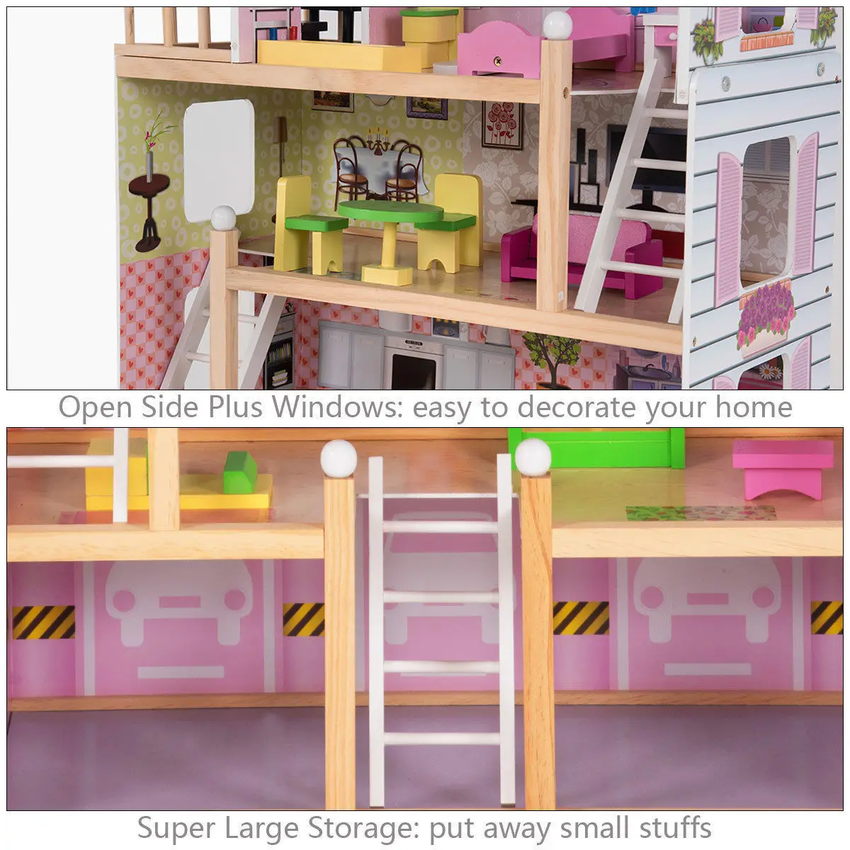 Doll Cottage Dollhouse with Furniture Kids Toy Wood House Playset Children Gift