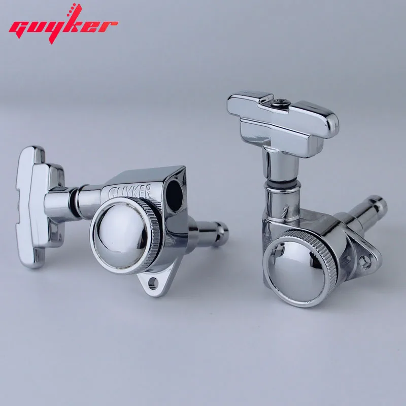 GUYKER 3R3L Chrome Guitar Tuning Pegs Lock String Tuner Machine Heads Art Deco Rotomatic Imperial Style Head