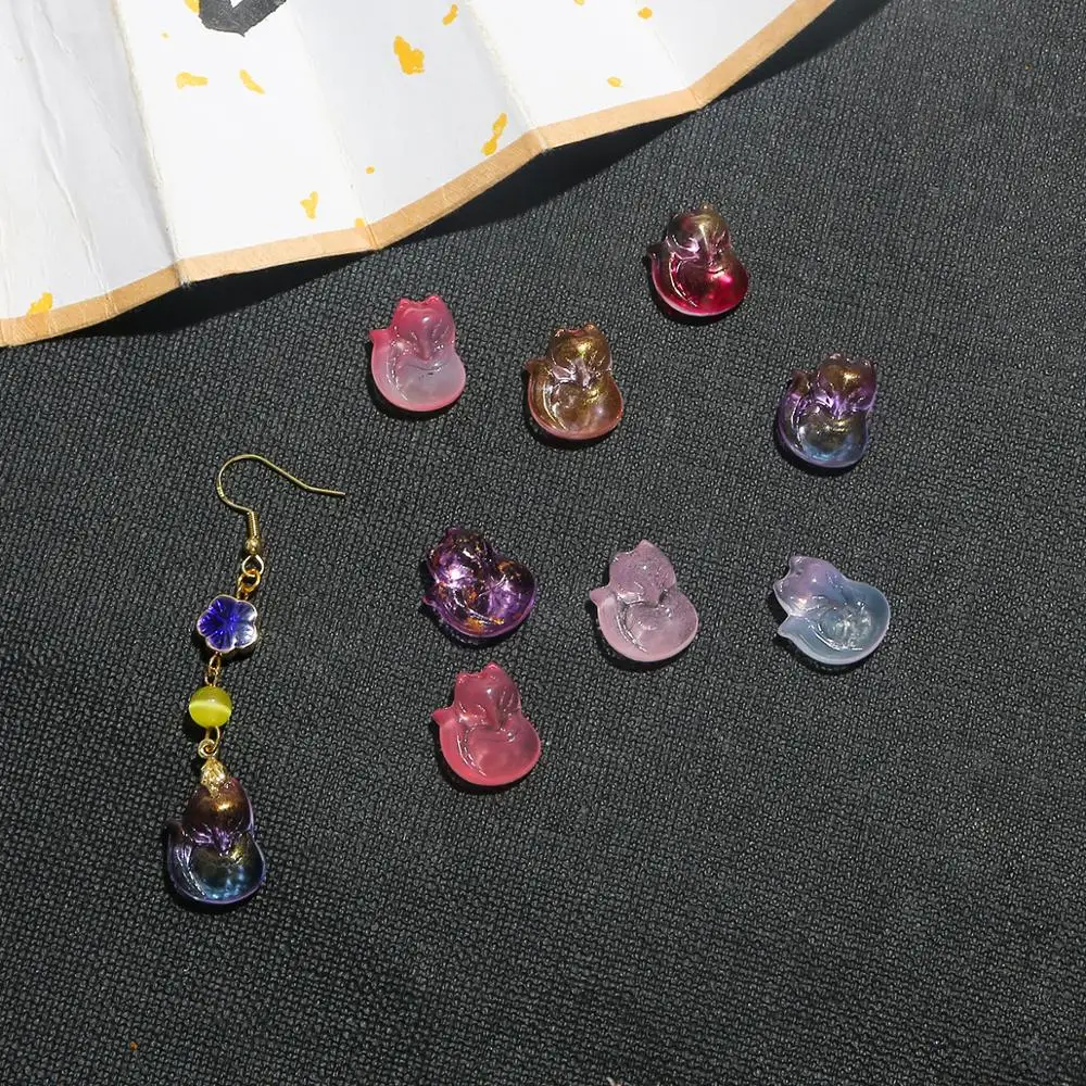 10pcs Fashion Fancy Cute Crystal Glass Little Fox Charms Pendants Beads for DIY Earring Necklace Jewelry Making Accessories