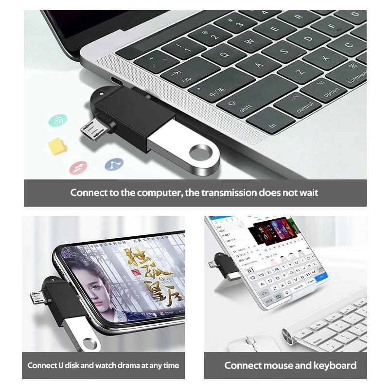 Universal 2 in 1 OTG Adapter USB 3.0 Female To Micro USB Male and USB C Male Connector Aluminum Alloy on The Go OTG Converter