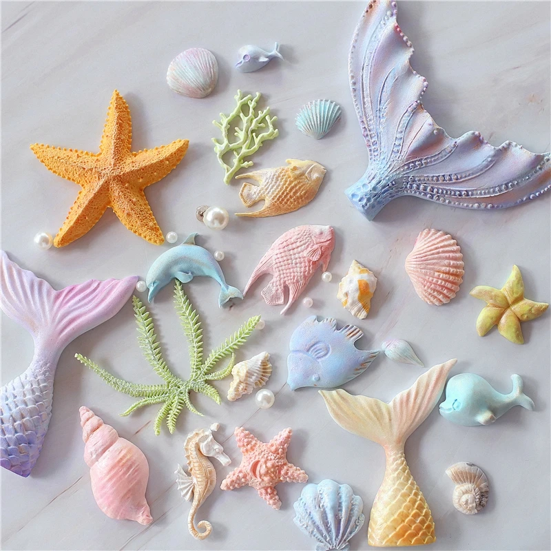 Cartoon Ocean Fish Fondant Shell Conch Cake Silicone Mold Candy Chocolate Mould DIY Baking Decoration Tool Animal Clay Resin Art