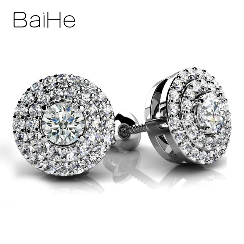 BAIHE Solid 18K White Gold 0.51ct H/SI Natural Diamond Stud Earrings Women Man Wedding Trendy Fine Jewelry Making ダイヤモンドスタッドピアス