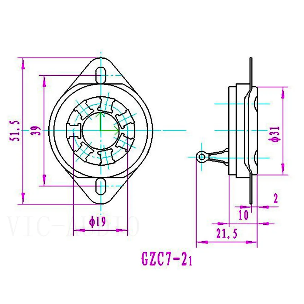 GZC7-2 Soquete De Tubo De Cerâmica, Montagem Do Chassi Para 6A6 826 832 Amplificador De Tubo De Vácuo, Áudio HIFI, 7Pin, 2Pcs