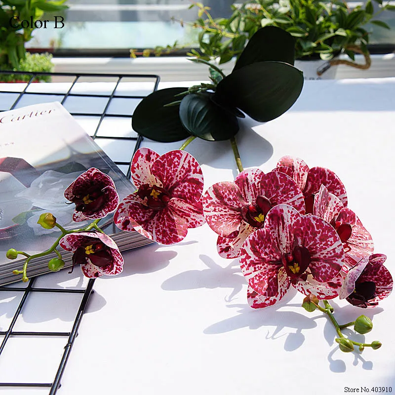 Luxury Latex Orchid with leaves Artificial flower white Butterfly Orchids fake flower for Home Wedding Decoration flores