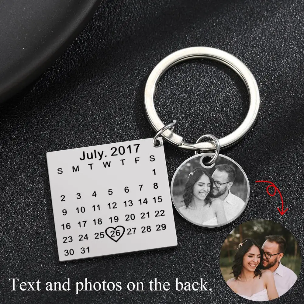 Personalized Calendar Keychain Custom Engraved Date Key Chain Ring Customized Birthday Gift DIY Private Photo Keyring Women Men