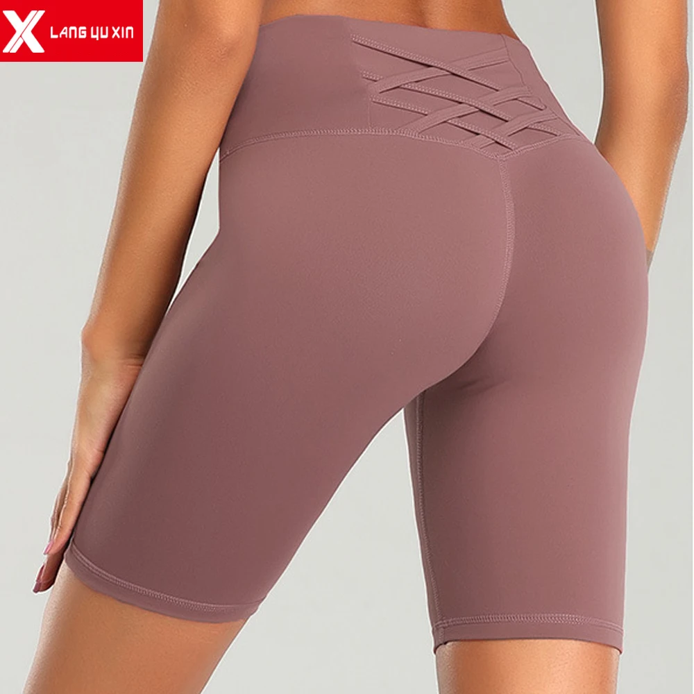 Large Size Summer Thin Section Five Points Ice Silk Movement Fitness High Waist Yoga Shorts Female Tight Hip Lift Abdominal Wear