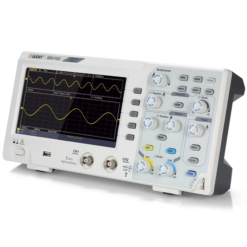 OWON SDS1102 Oscilloscope 2-Channel Digital Oscilloscopes 100MHZ Bandwidth 1GS/s High Accuracy Oscilloscope