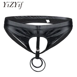 Men Sexy Lingerie Briefs Bikini Thong Underwear Underpants with Penis Hole O-Rings