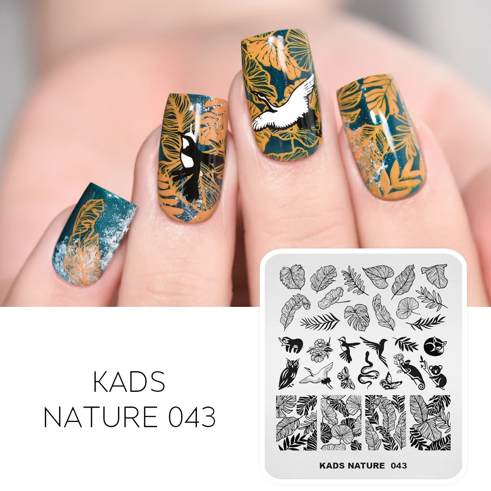 

KADS Nail Art Stamping Plate Nature 043 Tropical Plants Turtle Leaves Koala Pattern Nail Art Printing DIY Design Stencil Tools