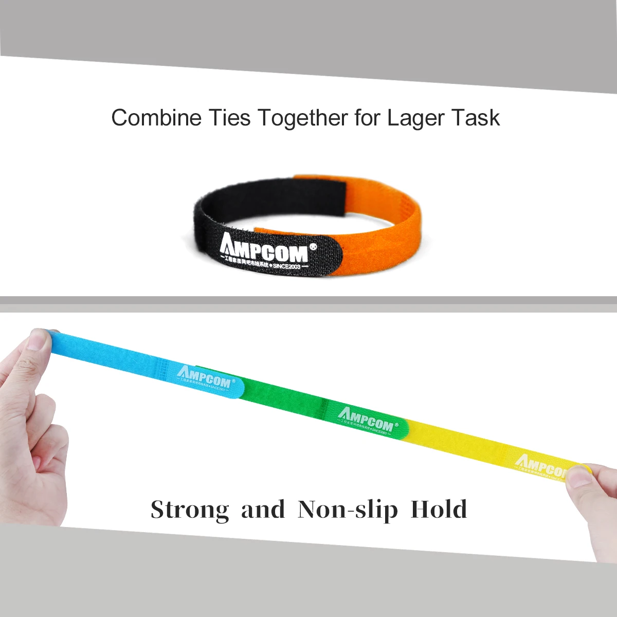 AMPCOM Fastening Cable Ties Reusable Hook and Loop Multi-Color Cord Management Wraps - 6”×1/2” 8 Colors