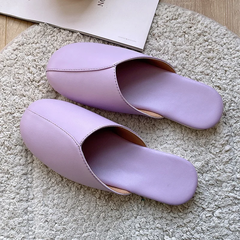 Women Indoor Slippers Soft PU Leather Waterproof Lovers Summer Autumn Shoes Close Toe Slides Female Male Home Floor Slipper