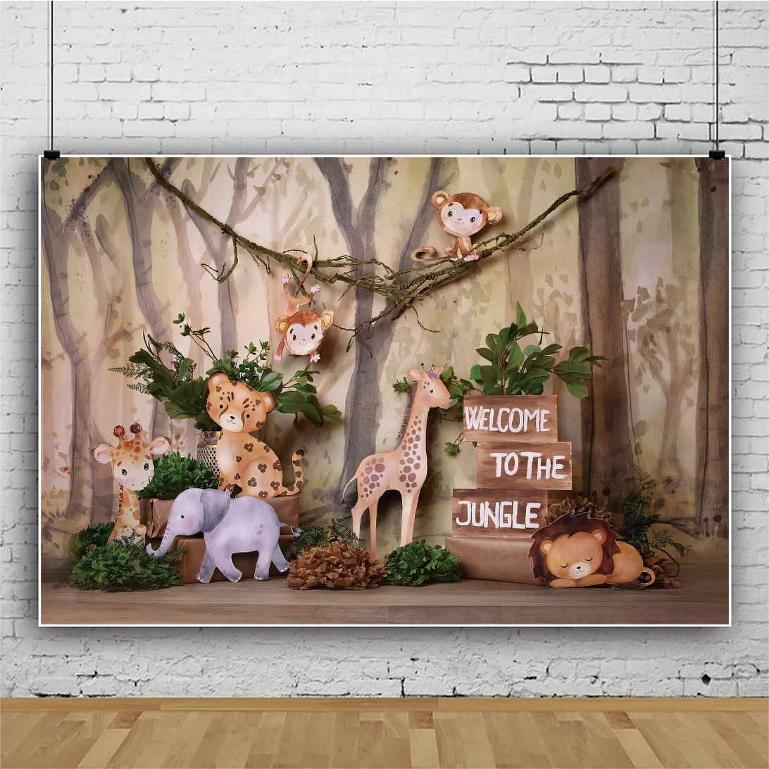 Laeacco Hoạt Hình Cắt Giấy Tự Nhiên Rừng Sinh Nhật Nền Sơ Sinh Chân Dung Safari Đảng Tùy Chỉnh Chụp Ảnh Bối Cảnh Cho Ảnh