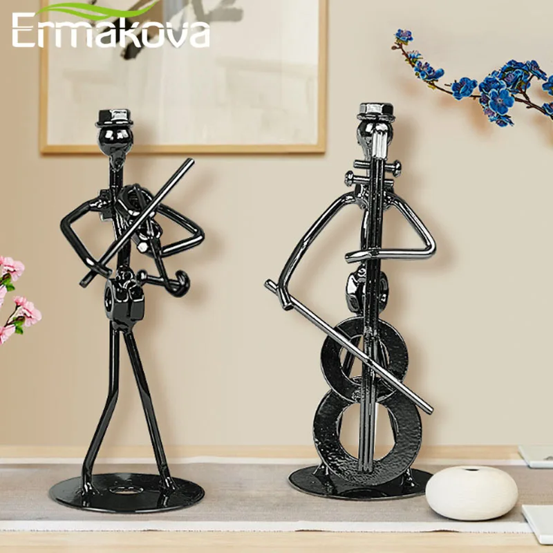 ERMAKOVA 13cm Retro Iron Sculpture Band Instrument Musician Figure Doll Model Crafts Ornaments Home Decoration Accessories Gift