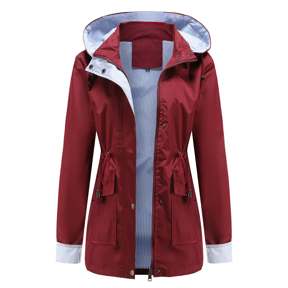 Autunno inverno donna giacca a vento con cappuccio giacca da trekking giacche da campeggio all\'aperto manica lunga cerniera cappotto impermeabile