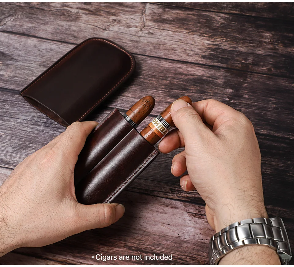 CONTACT'S FAMILY Leather Cigar Case Multiple Cigars Sets Storage Portable Cigar Box Humidor Box for Travel Gift for Man Father