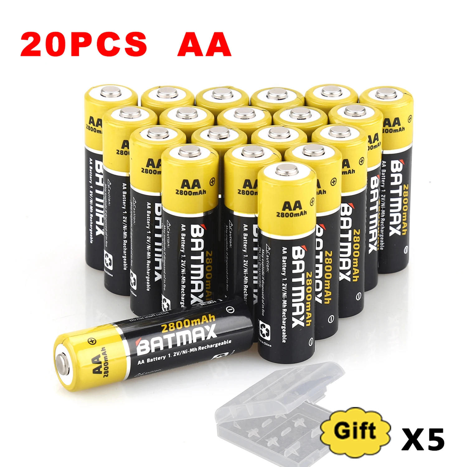 

Batmax 2800mAh AA Battery 4/8/12/16/20PCS Ni-Mh Rechargeable Battery for Camera, Calculator, MP3 Player,Remote Control,etc