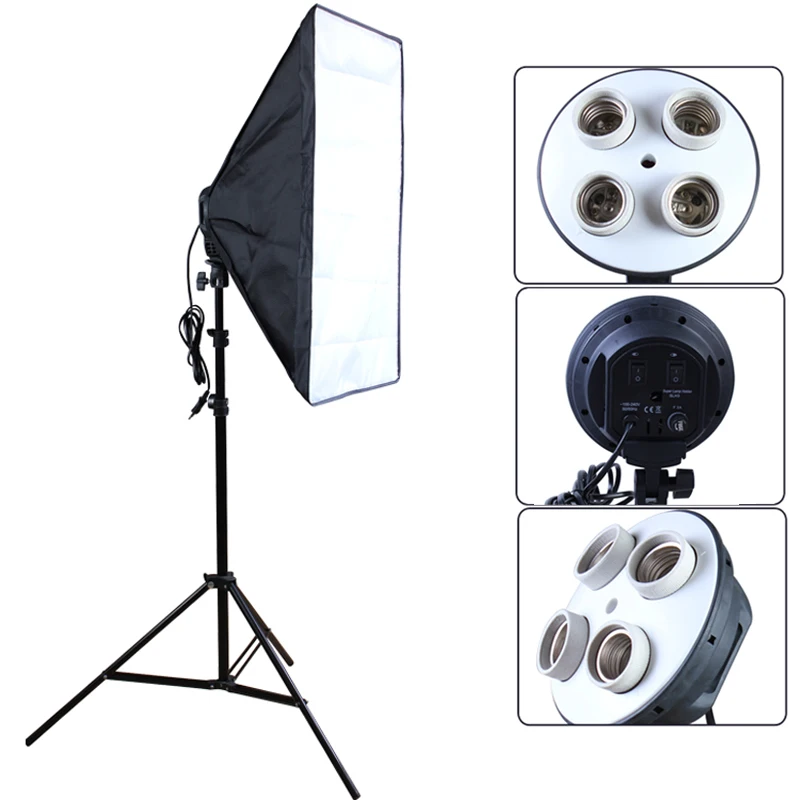 

Photo Studio Diffuser 50x70cm Softbox Lighting E27 Four Lamp Holder Soft Box Photography Lighting Kit Professional Equipment