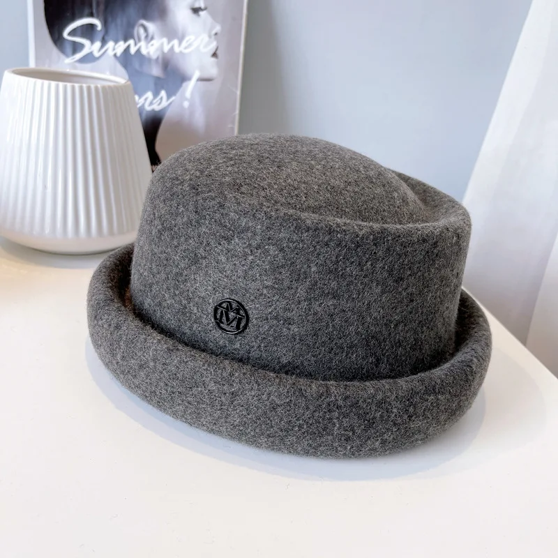 New Australian Wool Autumn Winter Designer Cap French Vintage Felt Hat Women Elegant Concave Fedora Luxury Stewardess Hat Bone