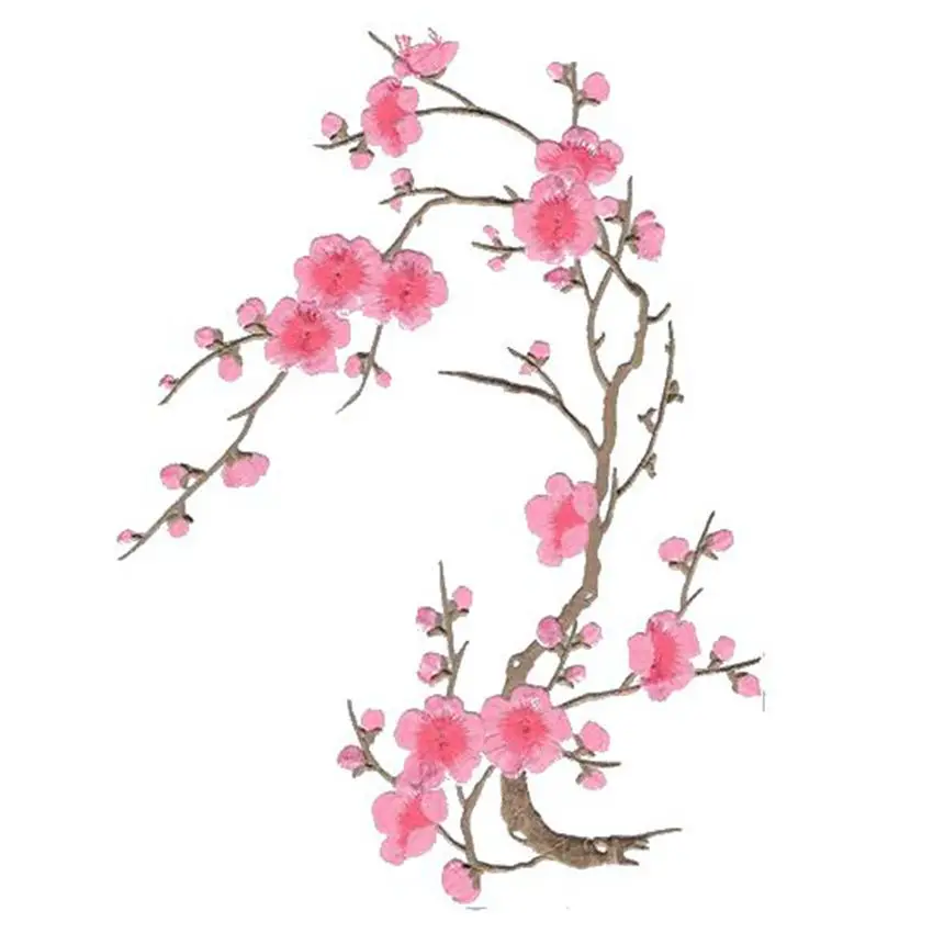 Plum Blossom Flower Floral Applique Clothing Embroidery Patch Fabric Sticker Iron On Sew Patch Craft Sewing Repair Embroidered