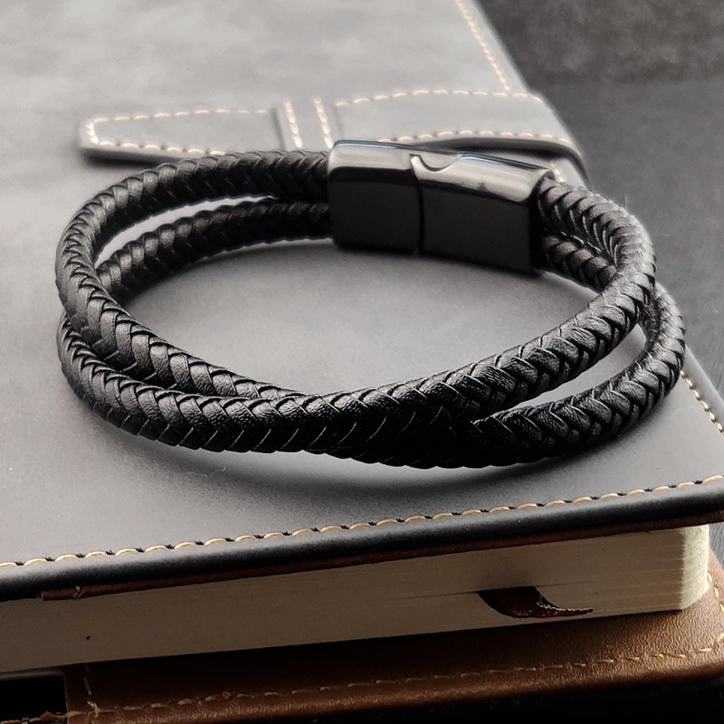 Punk Charm Customize Name black/brown/blue/coffee Braided Leather Bracelet For Men Engraved Stainless Steel For Women Jewelry