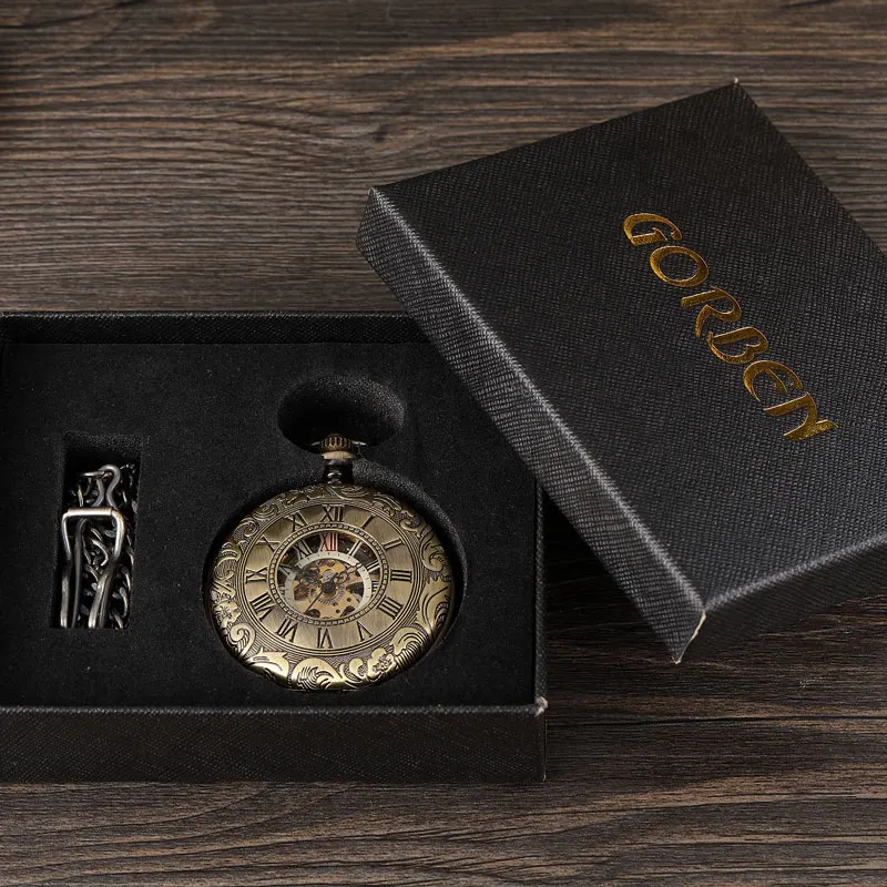 Double Sided  Mechanical Pocket Watch Men Hollow Steampunk Skeleton Hand Wind Vintage Pocket & Fob Watch Male Clock Waist Chain