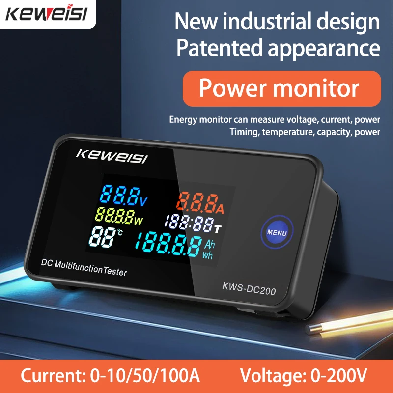 KWS DC Monitor zasilania cyfrowy wyświetlacz miernik napięcia prądu z funkcja resetowania kolorowy ekran Tester mocy detektor 0-200V 0-100A